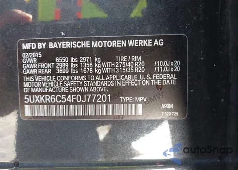 2015 BMW X5 xDrive50I из США, поврежденный, VIN 5UXKR6C54F0J77201